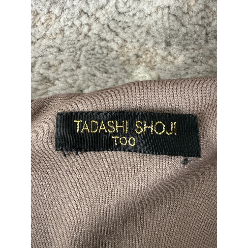 Tadashi Shoji Size 14 Ruched Pleated V-Neck Gown Formal Dress Brown 3/4 Sleeve - Picture 5 of 6